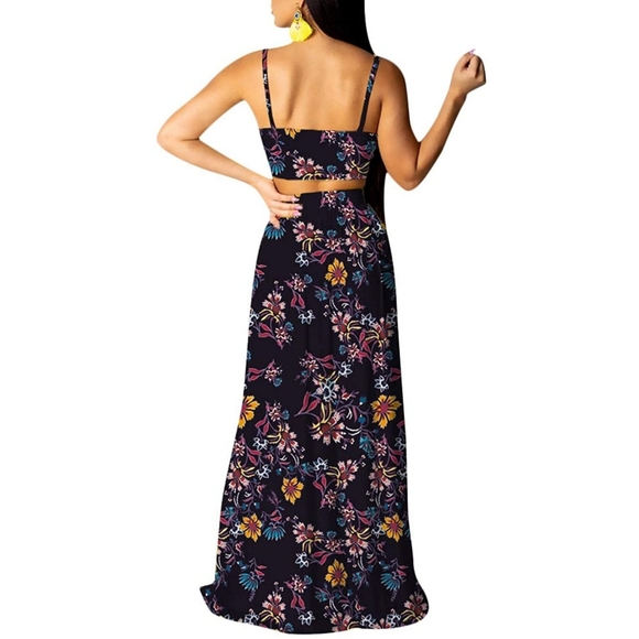 Women's dress Sexy Floral Print Side Slit 2-Piece - Picture 2 of 3